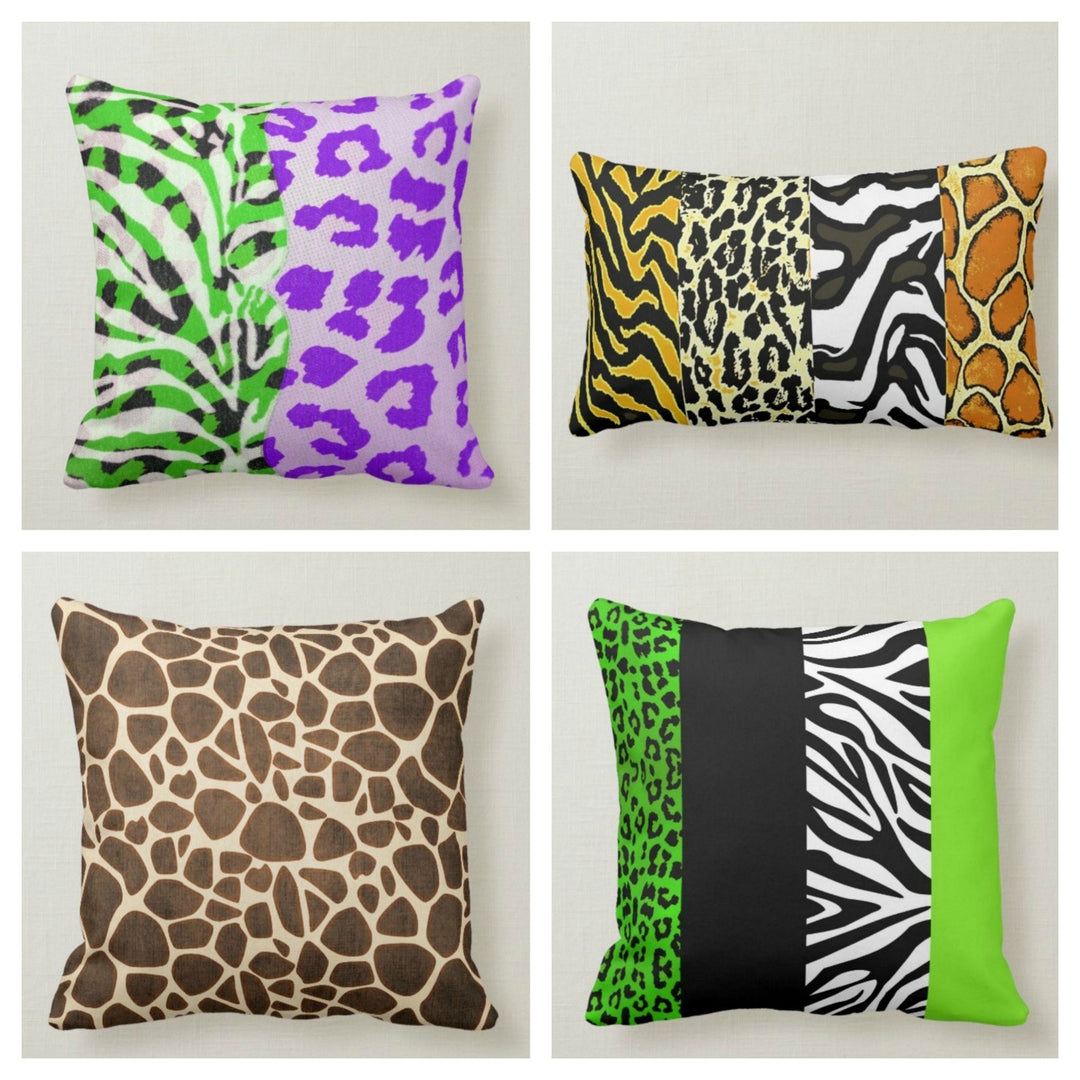 Animals Pillow Cover|Giraffe Zebra Leopard Skin Print Pillow Case|Decorative Lumbar Pillow|Housewarming Cushion Case|Lumbar Cushion Cover