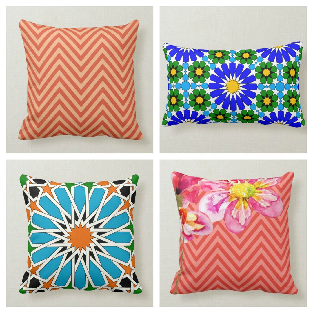 Geometric Pillow Case|Colorful Tile Pattern Pillow Cover||Housewarming Outdoor Cushion Case|Decorative Throw Pillow|Boho Bedding Home Decor