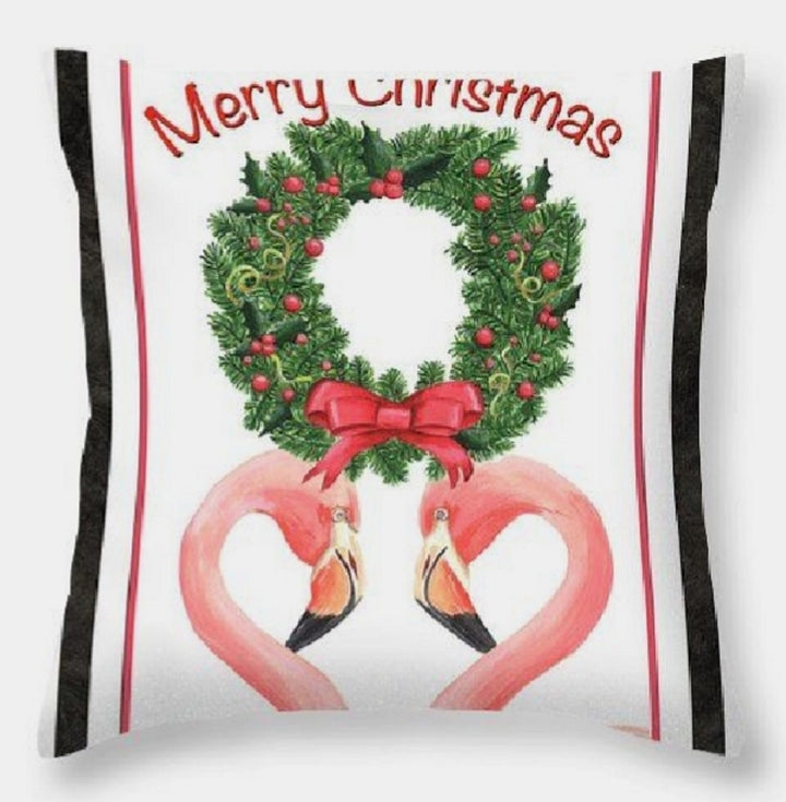 Christmas Pillow Cover|Xmas Flamingo Decor|Winter Decorative Pillow Case|Happy Holidays Throw Pillow Cover|Xmas Gift|Merry Christmas Decor