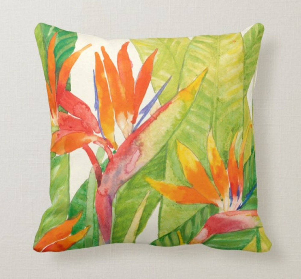 Floral Pillow Cover|Bird of Paradise Flower Cushion Case|Decorative Throw Lumbar Case|Housewarming Cushion Cover|Floral Porch Pillow Top