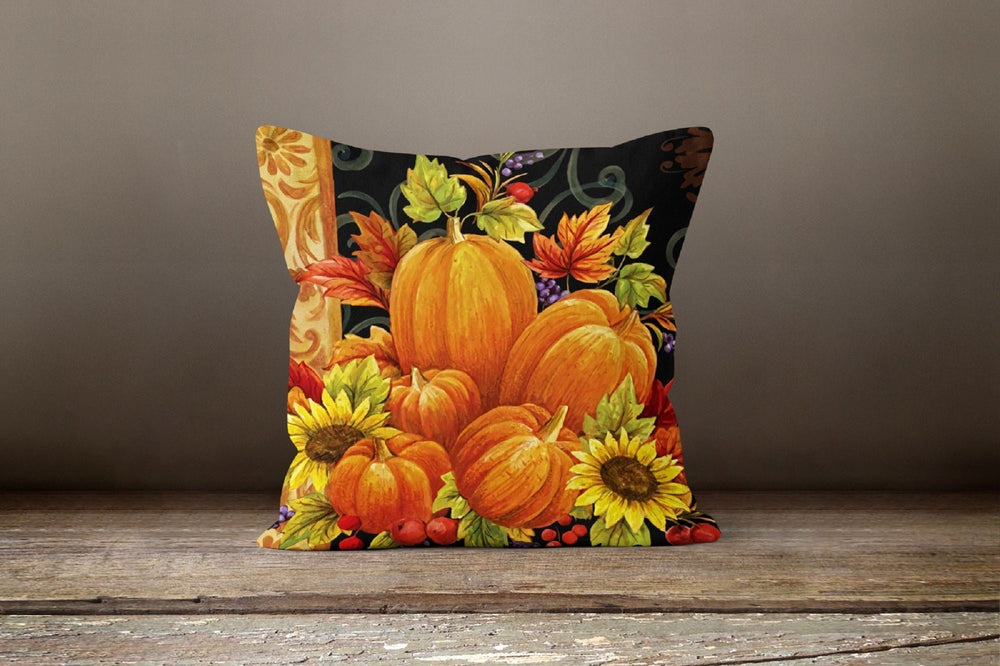 Fall Trend Pillow Cover|Autumn Girl Cushion Case|Orange Pumpkin Throw Pillow|Halloween Home Decor|Housewarming Sunflower Welcome Pillow Top