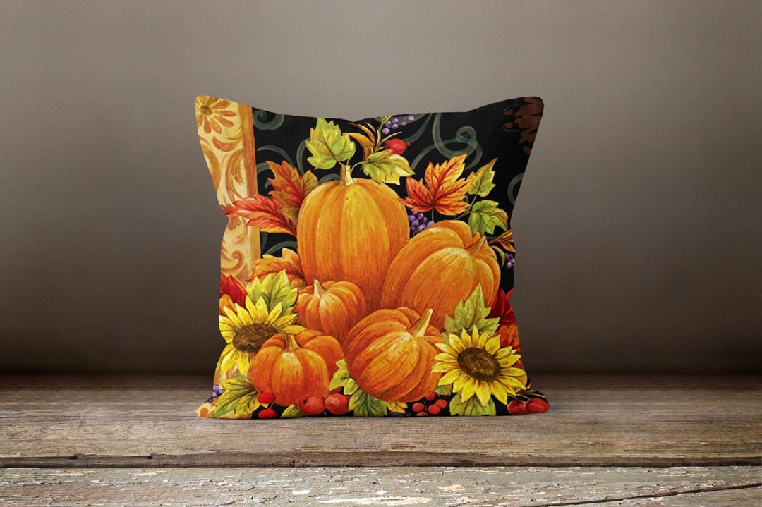 Fall Trend Pillow Cover|Autumn Girl Cushion Case|Orange Pumpkin Throw Pillow|Halloween Home Decor|Housewarming Sunflower Welcome Pillow Top