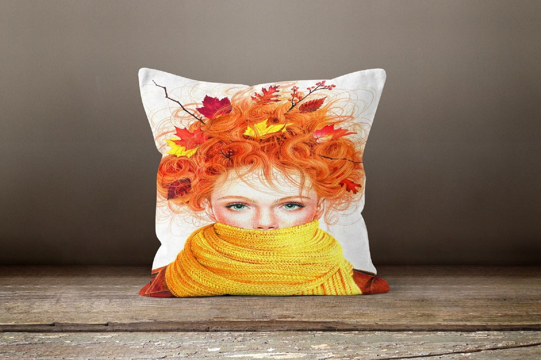 Fall Trend Pillow Cover|Autumn Girl Cushion Case|Orange Pumpkin Throw Pillow|Halloween Home Decor|Housewarming Sunflower Welcome Pillow Top