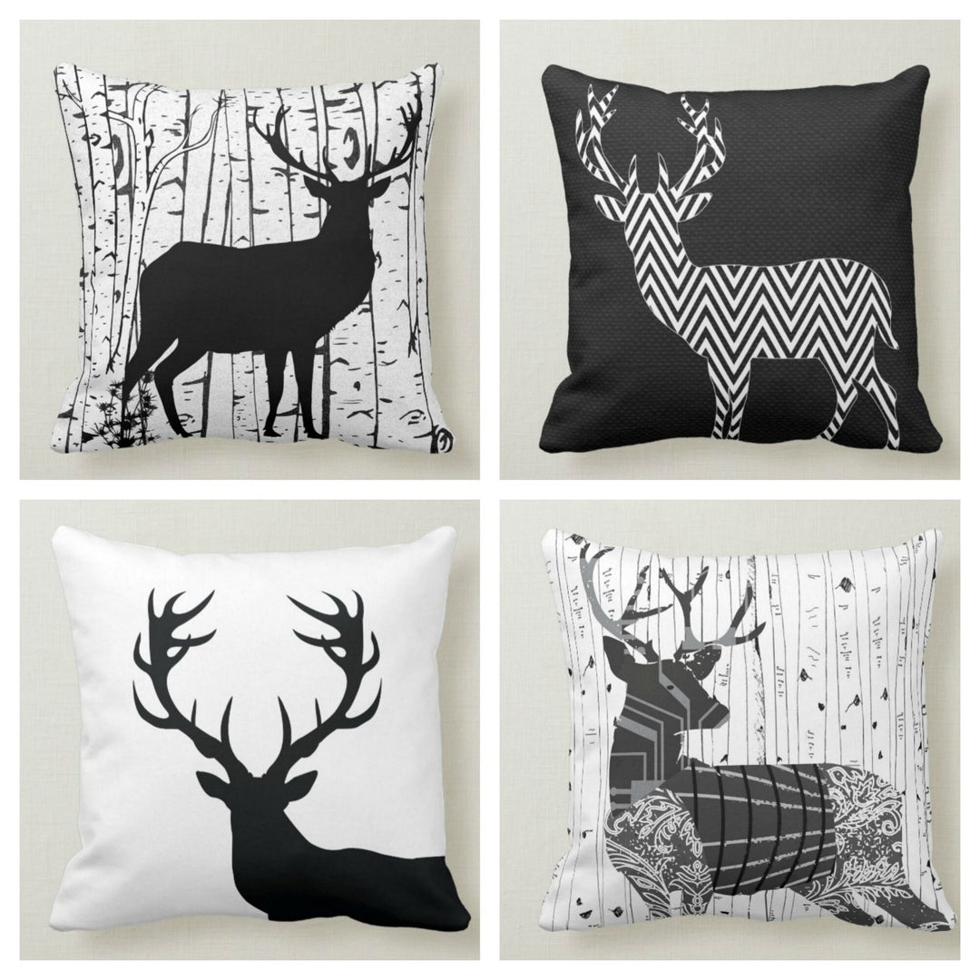 Deer Pillow Cover|Christmas Cushion Case|Black and White Decor|Decorative Winter Pillow Top|Deer Home Decor|Xmas Gift Idea|Deer Throw Pillow