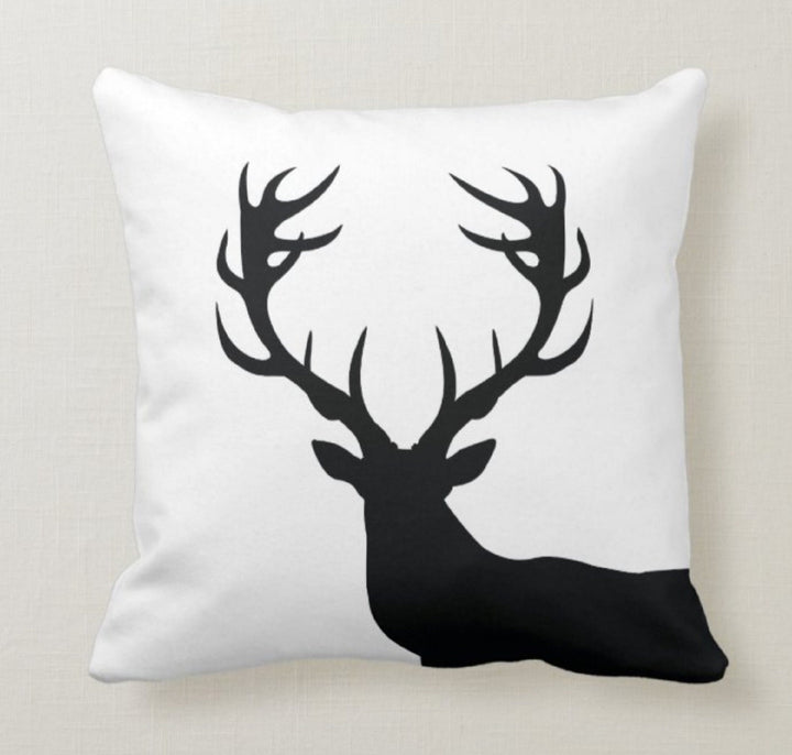 Deer Pillow Cover|Christmas Cushion Case|Black and White Decor|Decorative Winter Pillow Top|Deer Home Decor|Xmas Gift Idea|Deer Throw Pillow