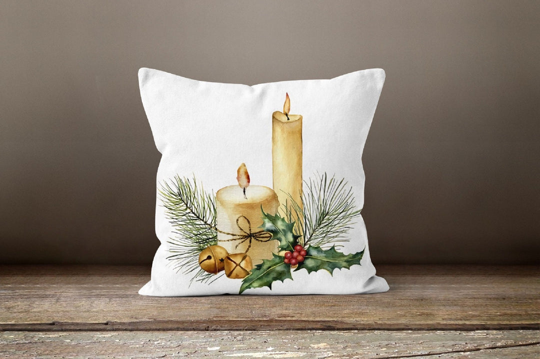 Christmas Pillow Cover|Xmas Flower with Candle and Jingle Bell Decor|Winter Trend Throw Pillow Case|Xmas Gift Idea|Red Poinsettia Pillow Top