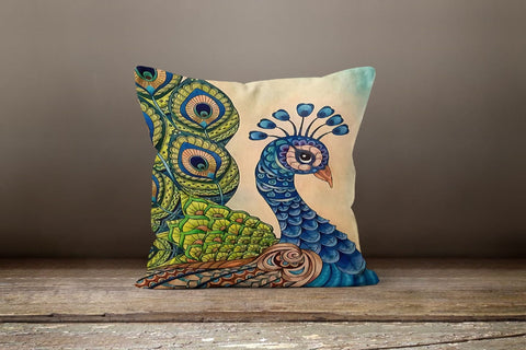 Peacock and Feather Throw Pillow Top Akasia