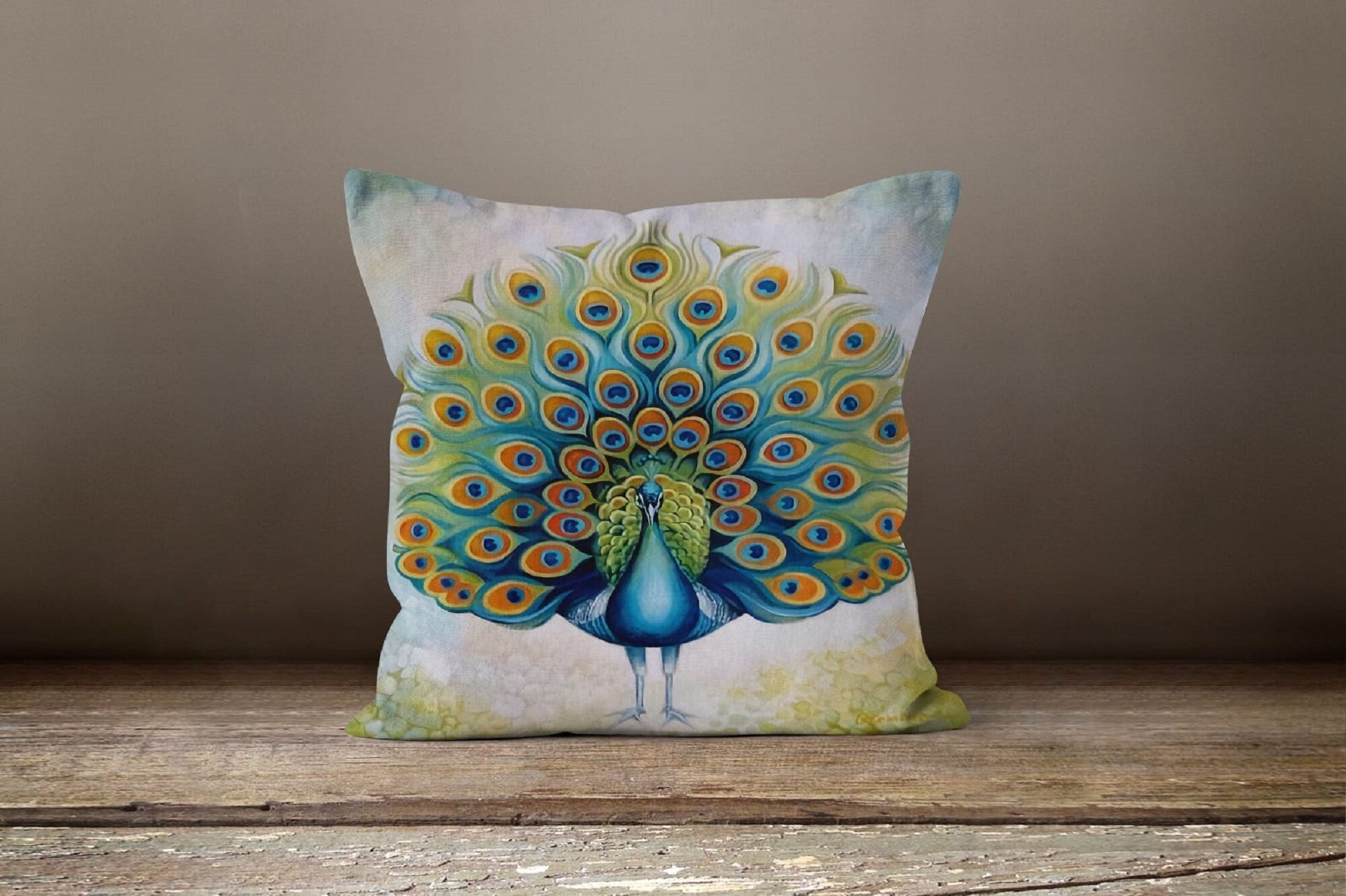 Ayse YILDIR Peacock and Feather Throw Pillow Top 2 17x17