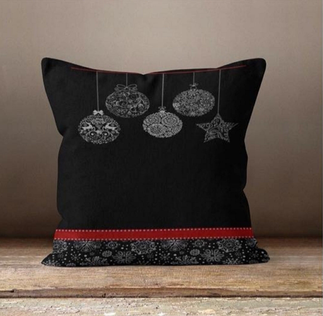 Christmas Pillow Cover|Black Christmas Decor|Decorative Winter Pillows Case|Floral Snowflake Xmas Throw Pillow|Xmas Gift|Outdoor Pillow Case