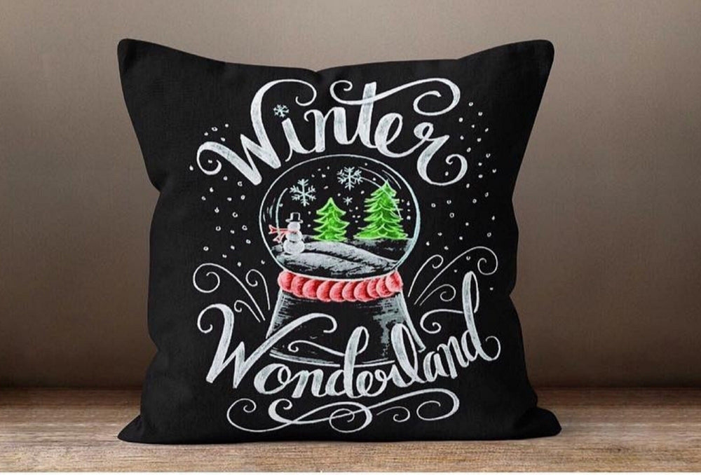 Christmas Pillow Cover|Black Christmas Decor|Decorative Winter Pillow Case|Floral Snowflake Xmas Throw Pillow|Xmas Gift|Outdoor Pillow Cover