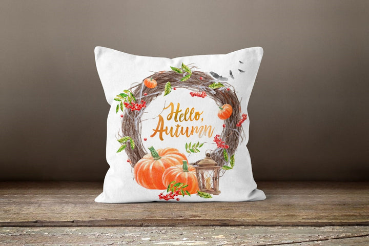 Fall Trend Pillow Cover|Hello Autumn Cushion Case|Pink Orange Pumpkin Throw Pillow|Halloween Home Decor|Housewarming Farmhouse Pillow Case