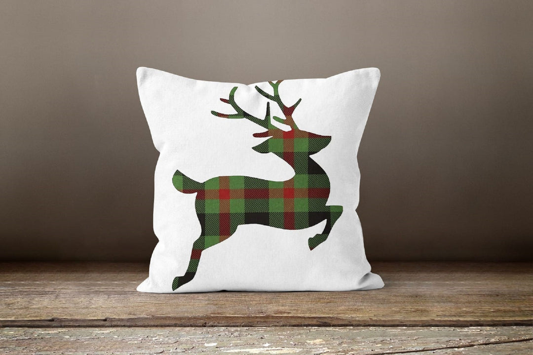 Christmas Pillow Covers|Deer Cushion Case|Winter Decorative Pillow|Xmas Home Decor|Xmas Gift Ideas|Deer Plaid Design Cover|Xmas Deer Case