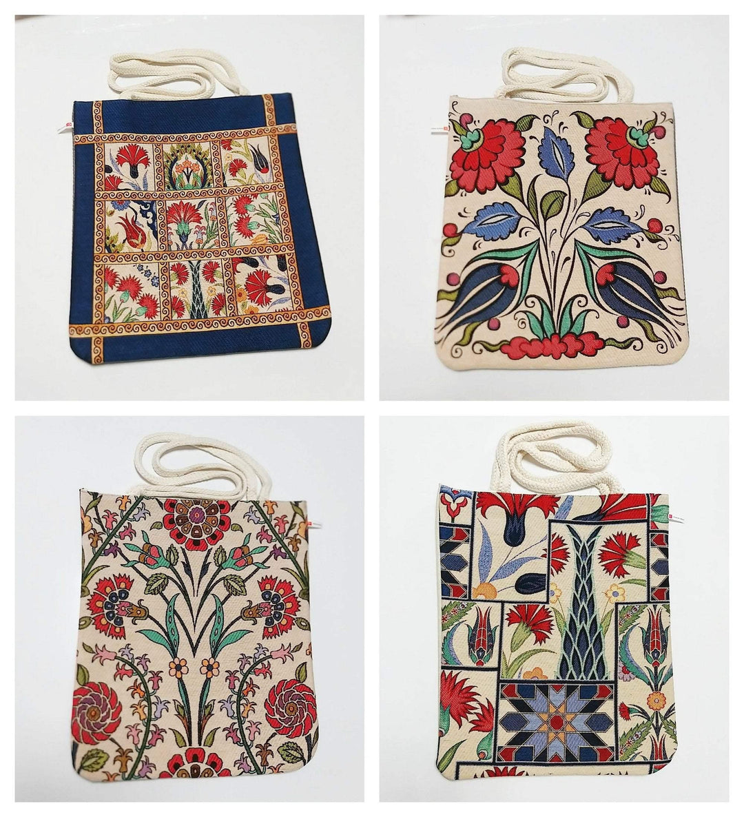 Turkish Tulip Tile Patterns Shoulder Bag|Tapestry Fabric Handmade Bag|Handmade Shoulder Bags|Rug Design Tote Bag|Tapestry Woman Handmade Bag