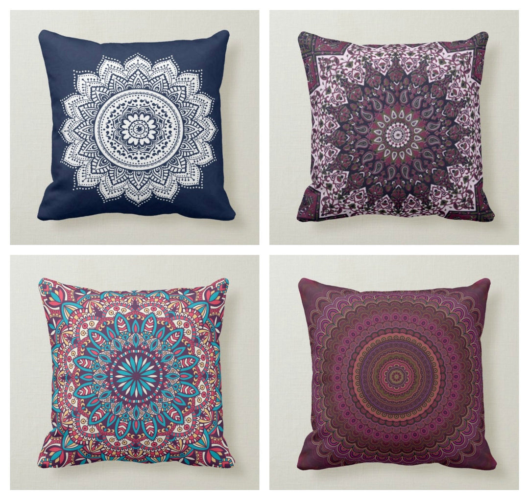 Tiled Mandala Design Pillow Cover|Rug Design Pillow Case|Decorative Pillow Cover|Rustic Home Decor|Farmhouse Decor|Geometric Pillow Case