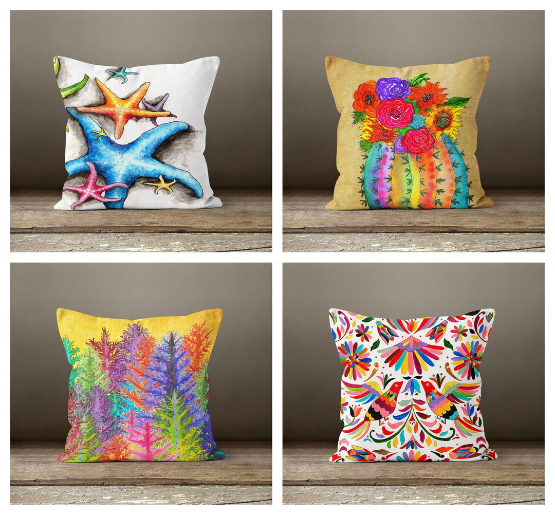 Decorative Pillow Cover|Colorful Throw Pillow Cover|Summer Outdoor Cushion Case|Bedding Home Decor|Starfish Cactus Pillow|Daisy Pillow Cover