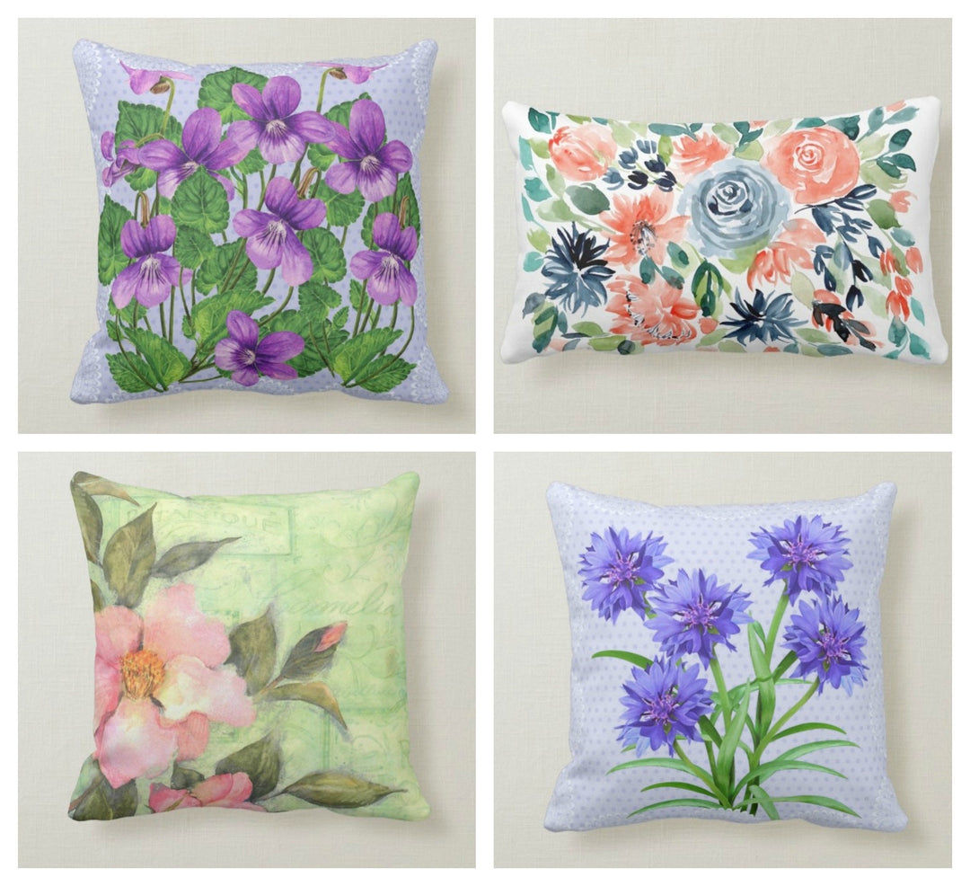 Floral Pillow Cover|Purple Pink Flower Cushion Case|Colorful Floral Throw Pillow Top|Summer Trend Home Decor|Housewarming Lumbar Pillow Case