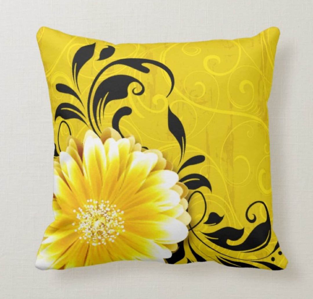 Floral Pillow Cover|Sunflower Cushion Case|Yellow Blue Throw Pillow Case|Summer Trend Home Decor|Housewarming Gift|Decorative Cactus Pillow