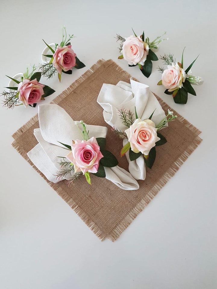 Pink Rose Napkin Ring|Summer Trend Napkin Holder|Floral Napkin Ring|Love Gift For Him or Her|Wedding Table Top|Jute Rope Table Centerpiece