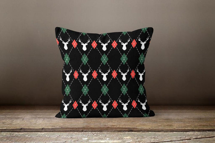 Christmas Pillow Covers|Green Buffalo Plaid Cushion|Decorative Winter Throw Pillow|Outdoor Xmas Deer Pillow Cover|Xmas Poinsettia Pillow