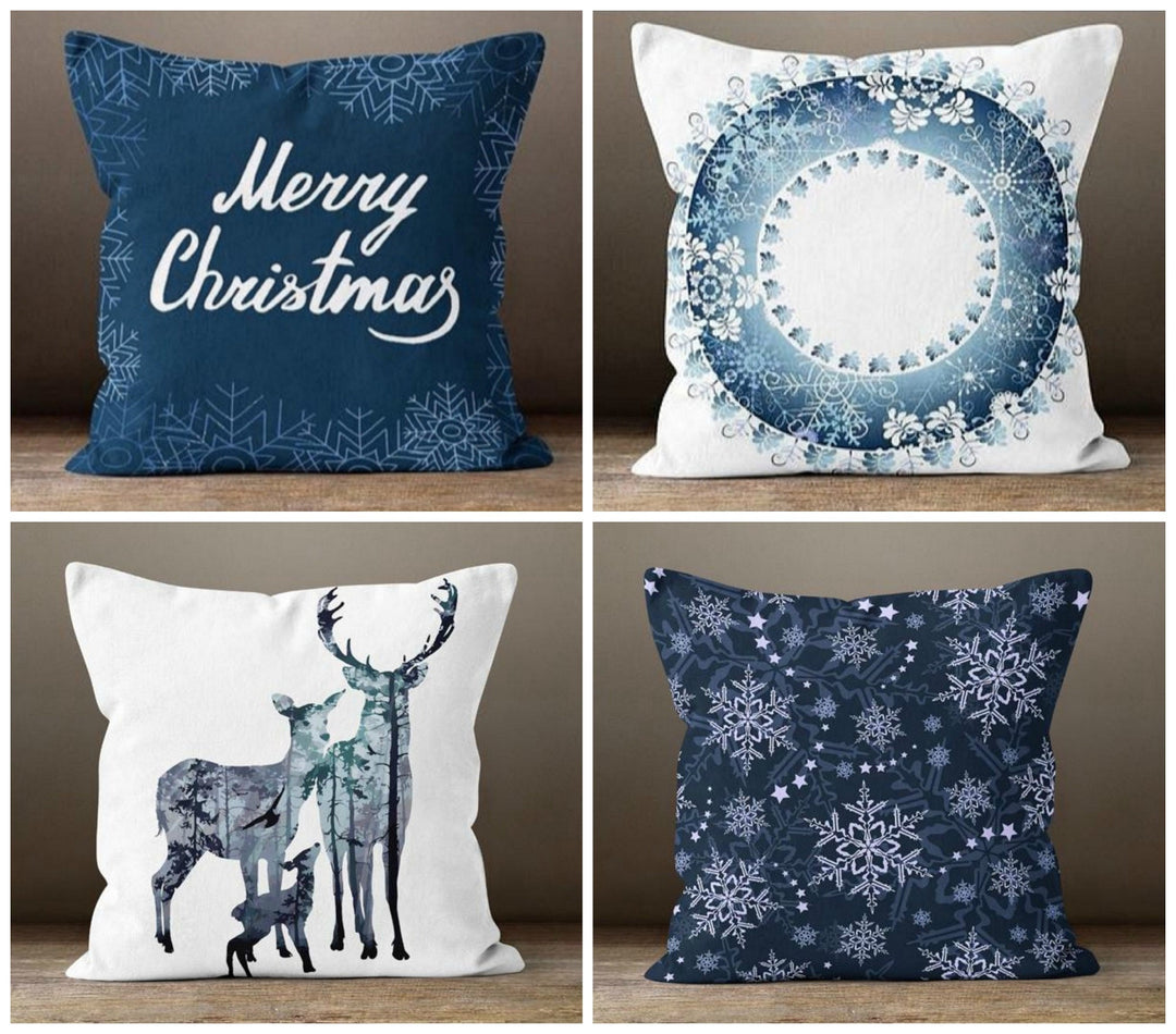 Christmas Pillow Covers|Blue Xmas Decor|Winter Pillow Case|Xmas Gift Ideas|Merry Xmas Decor|Housewarming Gift|Xmas Snowflake Throw Pillow