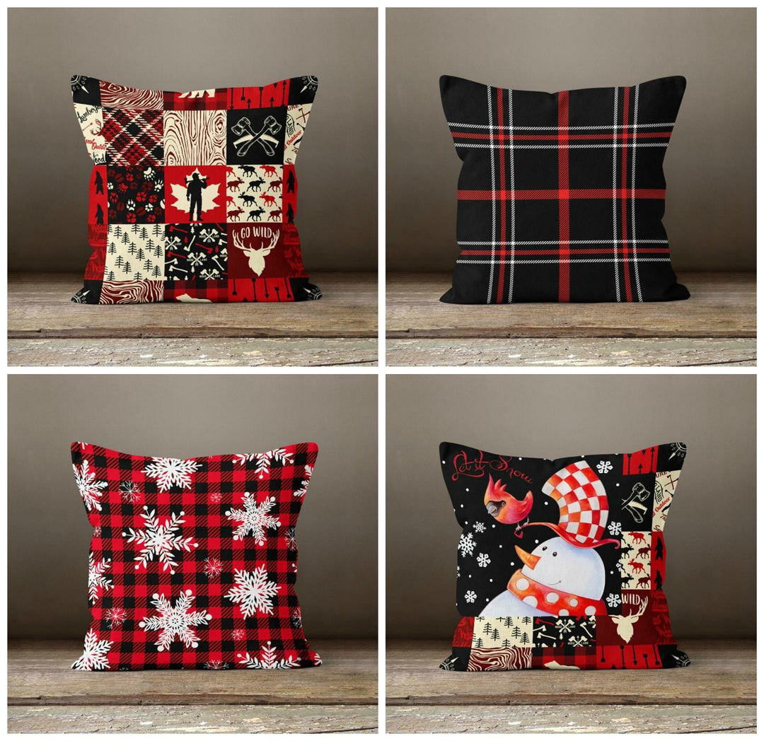 Christmas Pillow Covers|Xmas Plaid Decor|Winter Decorative Pillow Case|Xmas Patchwork Throw Pillow|Outdoor Pillow Cover|Snowman Pillow