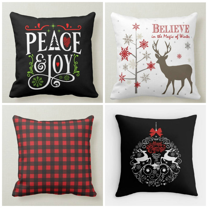 Christmas Pillow Top|Xmas Deer Cushion|Decorative Winter Pillow Case|Xmas Joy Throw Pillow|Buffalo Check Pillow|Xmas Ornament Pillow Cover