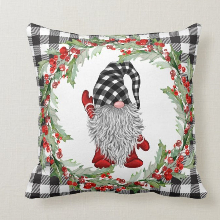 Christmas Pillow Covers|Dwarf Santa Claus Decor|Checkered Decorative Pillow Case|Xmas Throw Pillow|Gnome Print Cushion|Christmas Tree Decor