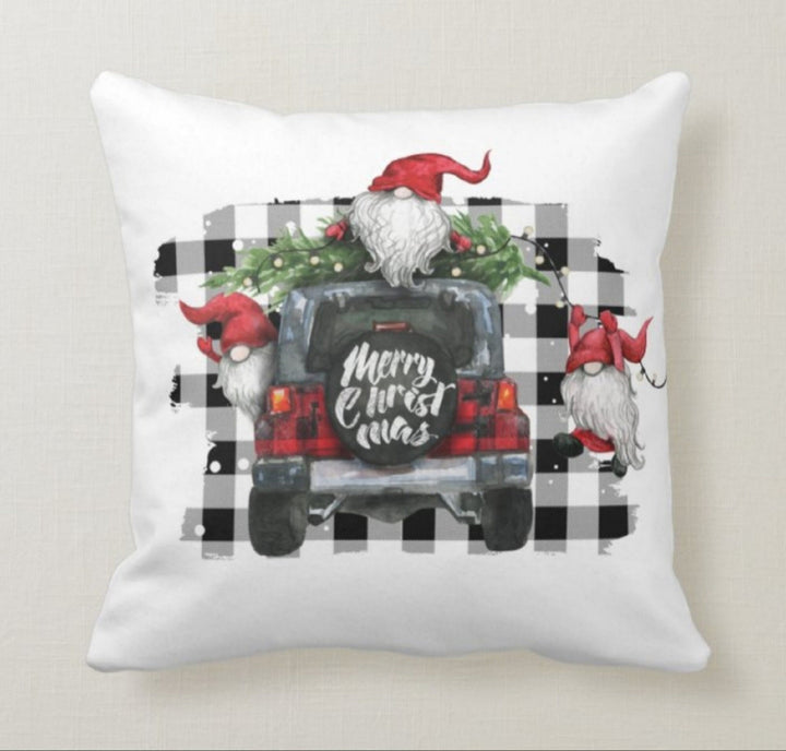 Christmas Pillow Covers|Dwarf Santa Claus Decor|Checkered Decorative Pillow Case|Xmas Throw Pillow|Gnome Print Cushion|Christmas Tree Decor