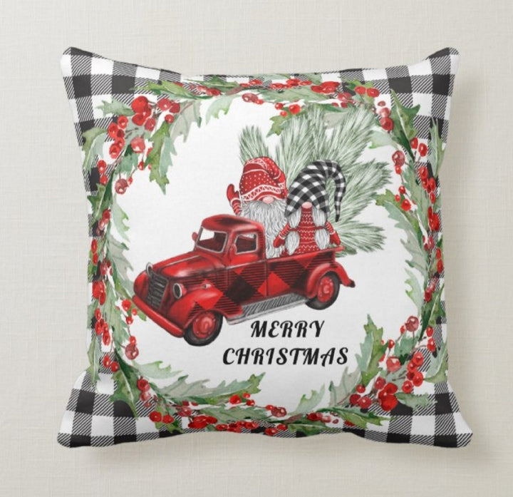 Christmas Pillow Covers|Dwarf Santa Claus Decor|Checkered Decorative Pillow Case|Xmas Throw Pillow|Gnome Print Cushion|Christmas Tree Decor