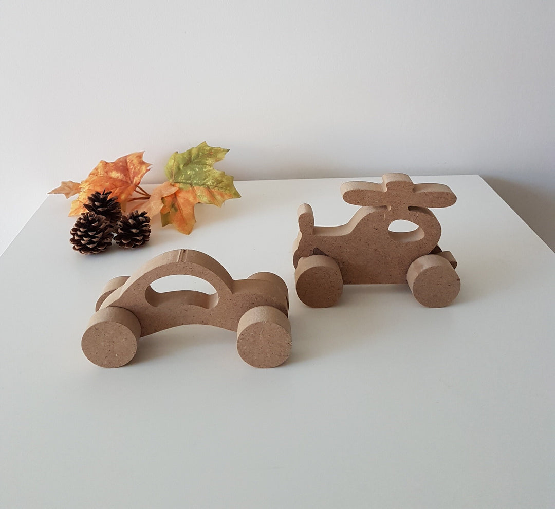 Set of 2 Wooden Toy Car and Helicopter|Toddler Toy|Baby Shower Gift|Birthday Gift|Ready to Paint and Varnish|Unfinished Wood DIY Supply