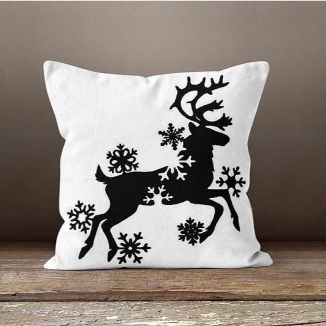 Christmas Pillow Cover|Xmas Deer Cushion Case|Black White Pillow Case|Xmas Home Decor|Xmas Gift Ideas|Deer Design Cover|Cats Xmas Gift Decor