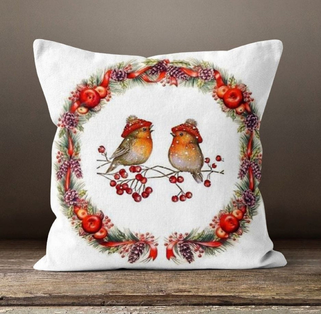 Christmas Pillow Cover|Deer Bird Xmas Decor|Winter Pillow Case|Xmas Gift İdeas|Outdoor Pillow Cover|Housewarming Gift|Christmas Flower Decor