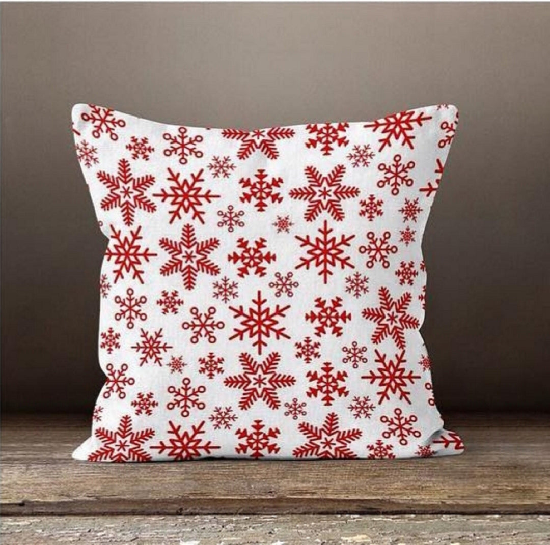 Christmas Pillow Cover|Snowflake Xmas Cushion Case|Decorative Winter Pillowcase|Red Xmas Home Decor|Xmas Gift Ideas|Snowflake Pillow Cover