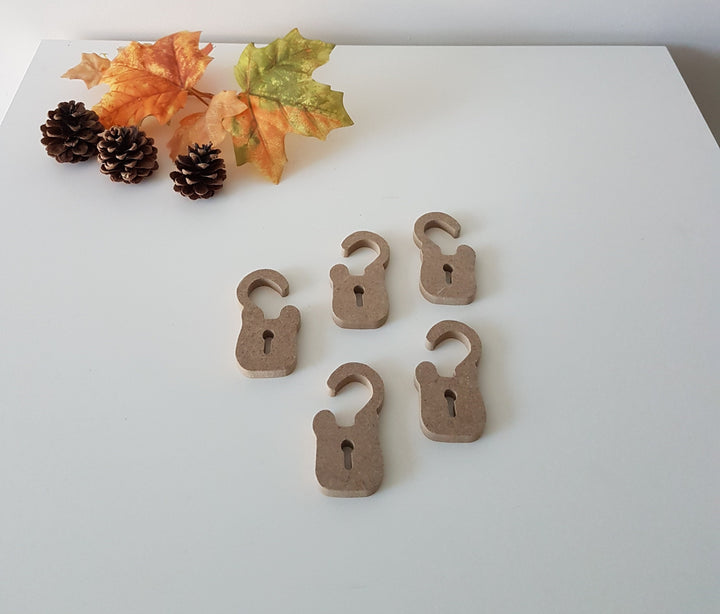 Set of 5 Unfinished Wooden Lock|Plain Wooden Decor|Ready to Paint, Decoupage|Custom Unfinished Wood DIY Supply|Birthday Gift|Housewarming