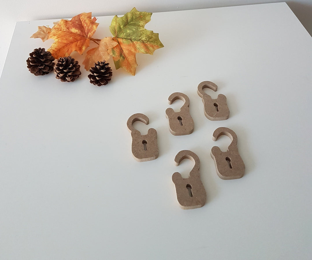 Set of 5 Unfinished Wooden Lock|Plain Wooden Decor|Ready to Paint, Decoupage|Custom Unfinished Wood DIY Supply|Birthday Gift|Housewarming