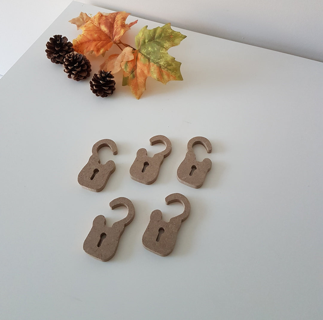 Set of 5 Unfinished Wooden Lock|Plain Wooden Decor|Ready to Paint, Decoupage|Custom Unfinished Wood DIY Supply|Birthday Gift|Housewarming