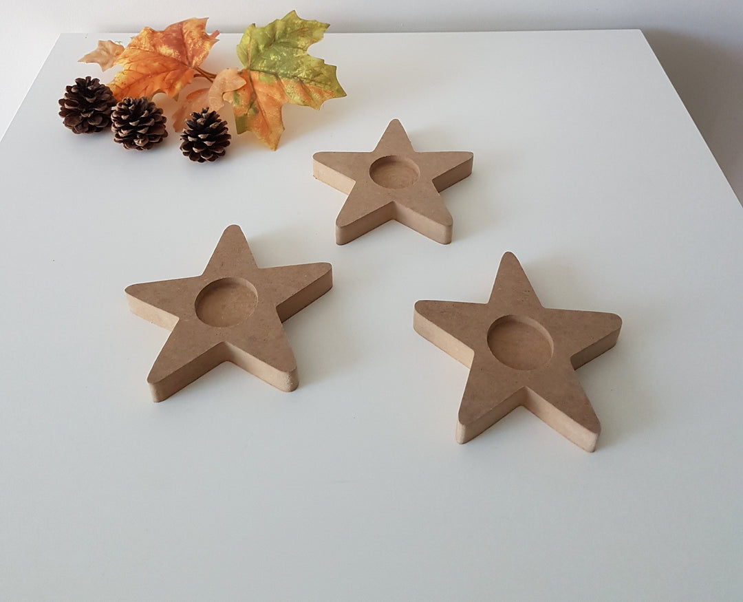 Set of 3 Unfinished Wooden Star Candle Holders|Plain Wooden Decor|Ready to Paint, Varnish, Decoupage|Custom Unfinished Wood DIY Supply|Gift