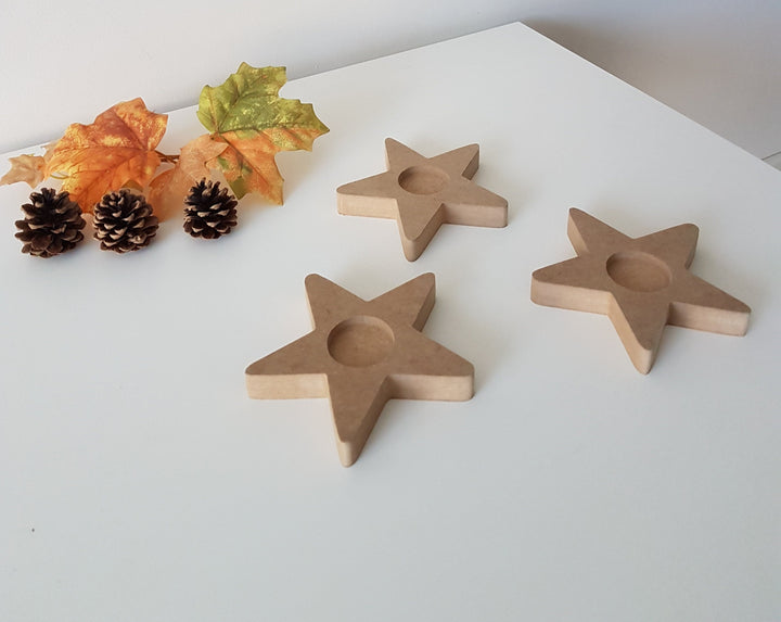 Set of 3 Unfinished Wooden Star Candle Holders|Plain Wooden Decor|Ready to Paint, Varnish, Decoupage|Custom Unfinished Wood DIY Supply|Gift