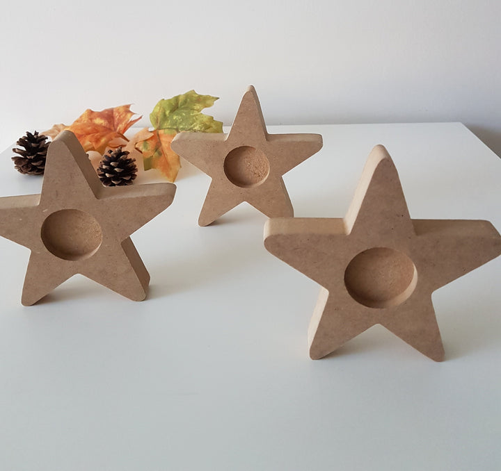 Set of 3 Unfinished Wooden Star Candle Holders|Plain Wooden Decor|Ready to Paint, Varnish, Decoupage|Custom Unfinished Wood DIY Supply|Gift