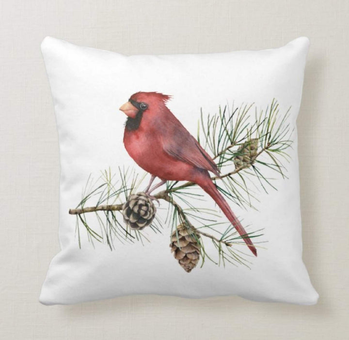 Christmas Pillow Cover|Xmas Red Bird Decor|Winter Decorative Pillow Case|Xmas Throw Pillow|Pinecone Pillow|Cardinal Christmas Home Decor