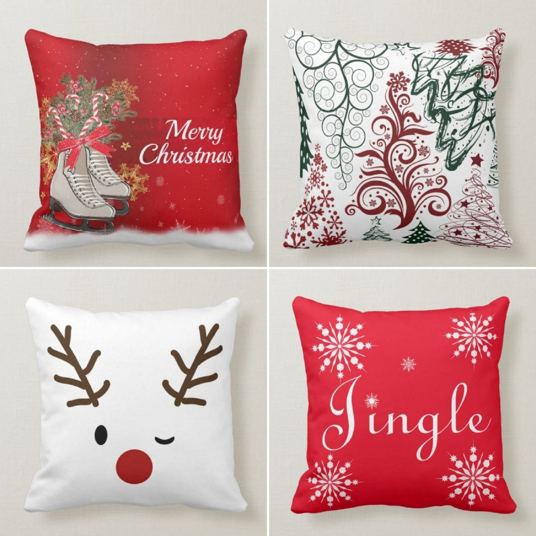 Christmas Pillow Covers|Xmas Home Decor|Winter Decorative Pillow Case|Xmas Skate Throw Pillow|Jingle Pillow Cover|Merry Christmas Pillow