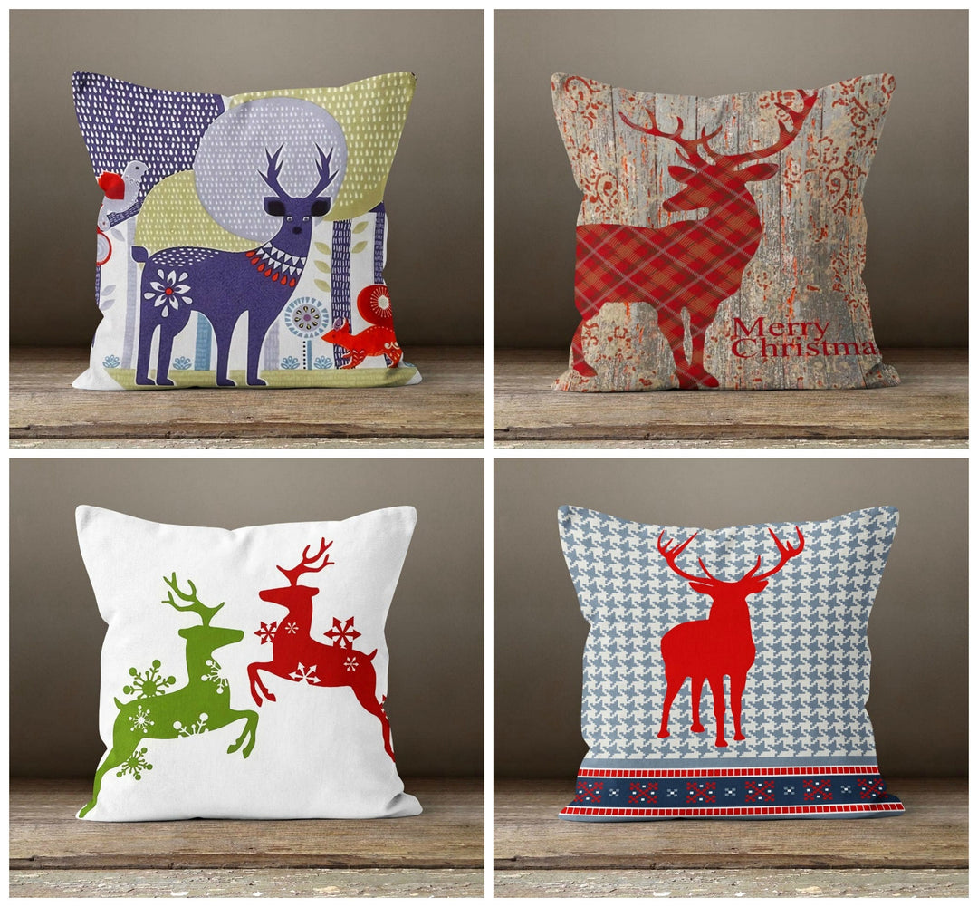 Christmas Pillow Cover|Xmas Deer Cushion Case|Plaid Pattern Pillow Case|Xmas Home Decor|Xmas Gift Ideas|Deer Home Decor|Xmas Gift Decor