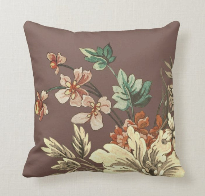 Decorative Pillow Covers|Brown Floral Throw Pillow Case|Leave Pattern Pillow|Housewarming Throw Pillow Case|Authentic Pillow|Winter Pillow