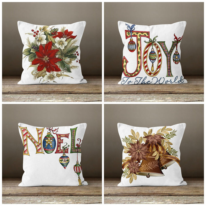 Christmas Pillow Covers|Xmas Home Decor|Winter Decorative Pillow Case|Jingle Bell Throw Pillow|Joy Noel Pillow Cover|Christmas Flower Pillow