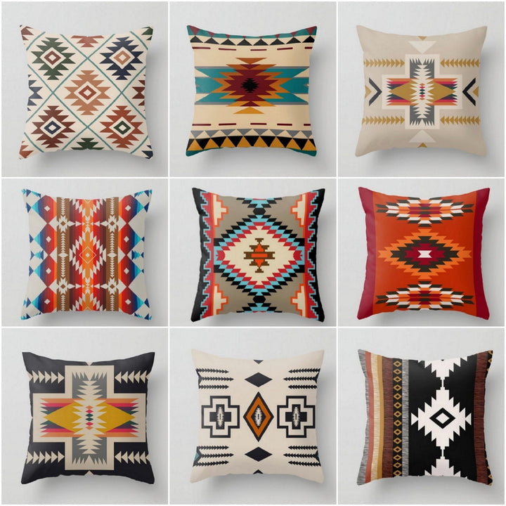 Rug Design Pillow Covers|Terracotta Southwestern Cushion Case|Decorative Aztec Print Ethnic Home Decor|Farmhouse Style Geometric Pillow Case