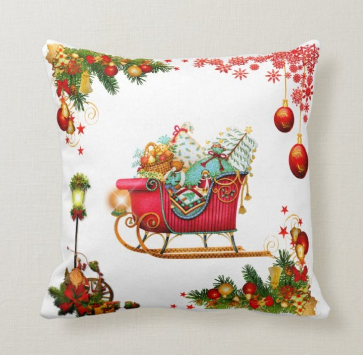 Christmas Pillow Covers|Dwarf Santa Claus Gnome|Decorative Winter Pillow Case|Xmas Deer Throw Pillow|Santa Claus' Reindeer Decor|Xmas Sleigh