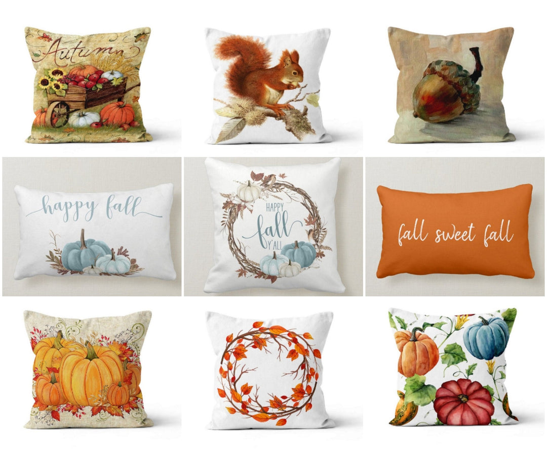 Fall Trend Pillow Covers|Autumn Cushion Case|Orange Leaves Throw Pillow|Happy Fall Home Decor|Housewarming Farmhouse|Thanksgiving Pillow