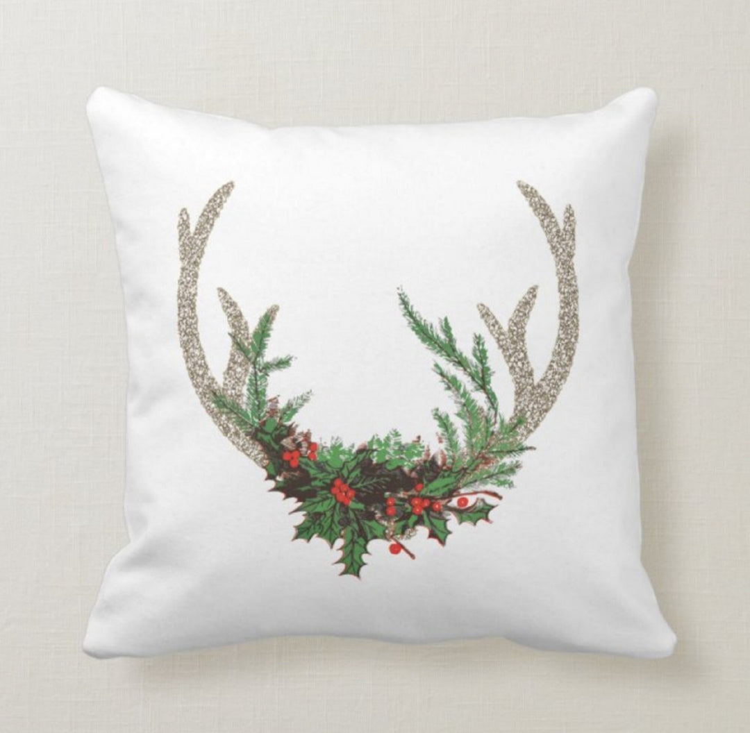 Christmas Pillow Top|Checkered Xmas Deer Cushion Case|Decorative Buckhorn Pillow Case|Xmas Home Decor|Buffalo Plaid Pillow|Xmas Tree Pillow