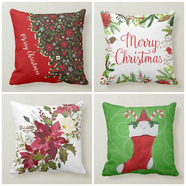 Christmas Pillow Cover|Merry Xmas Decor|Decorative Winter Pillow Case|Xmas Floral Throw Pillow Case|Xmas Socks Gift Ideas|Poinsettia Pillow