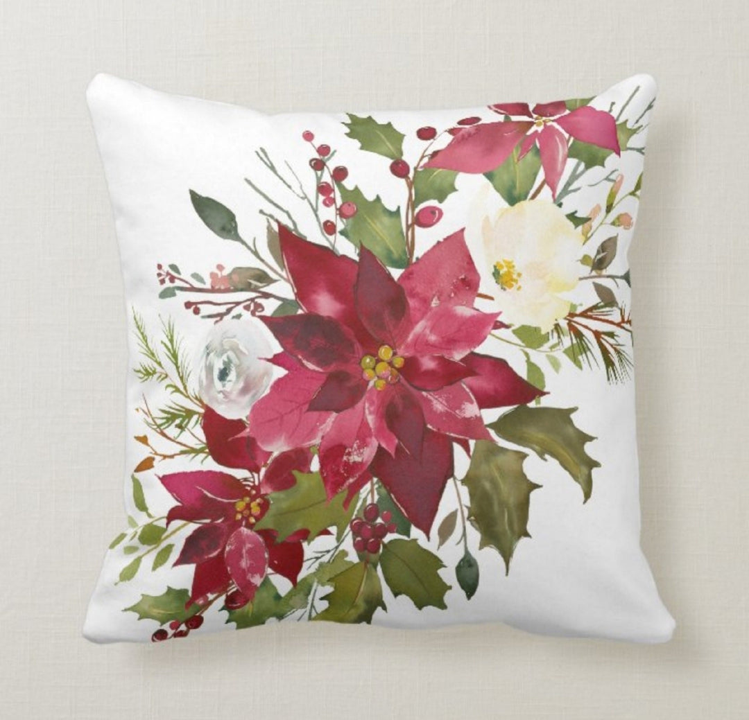 Christmas Pillow Cover|Merry Xmas Decor|Decorative Winter Pillow Case|Xmas Floral Throw Pillow Case|Xmas Socks Gift Ideas|Poinsettia Pillow